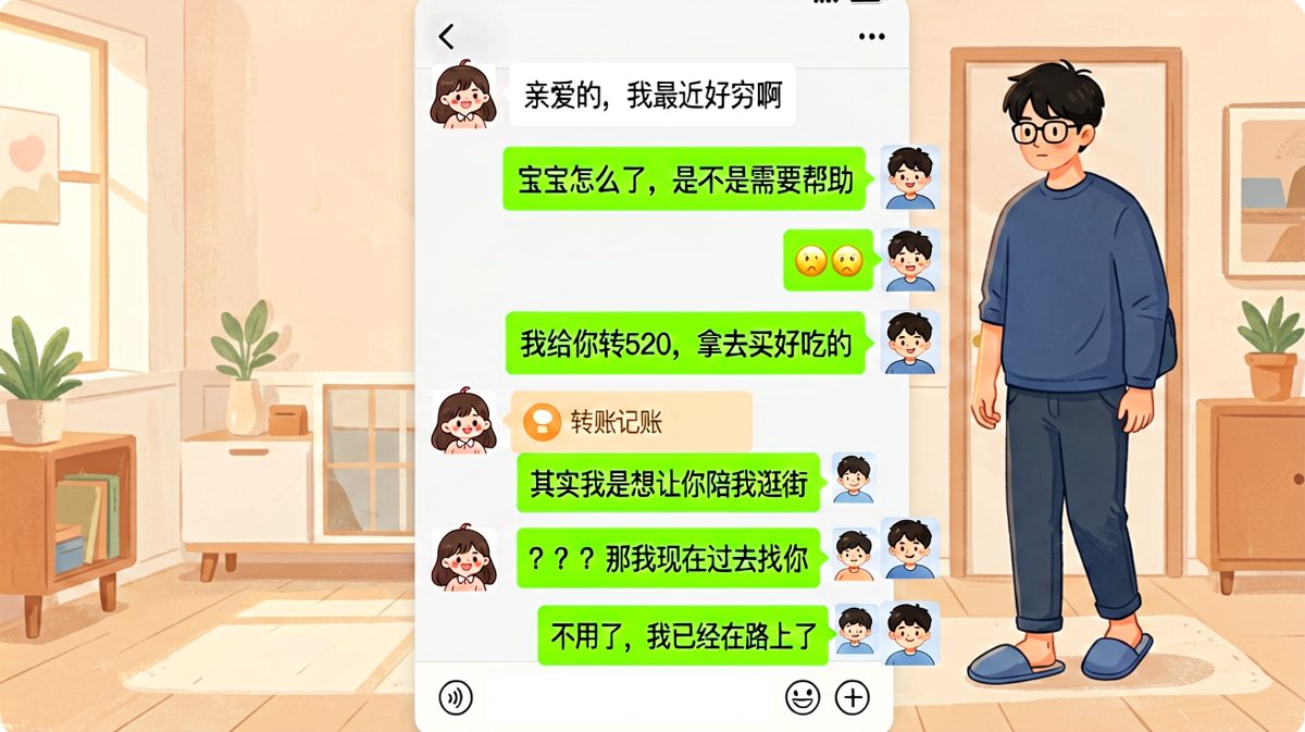 女生试探性地暗示没钱，男生直接转账520元引发温馨反转