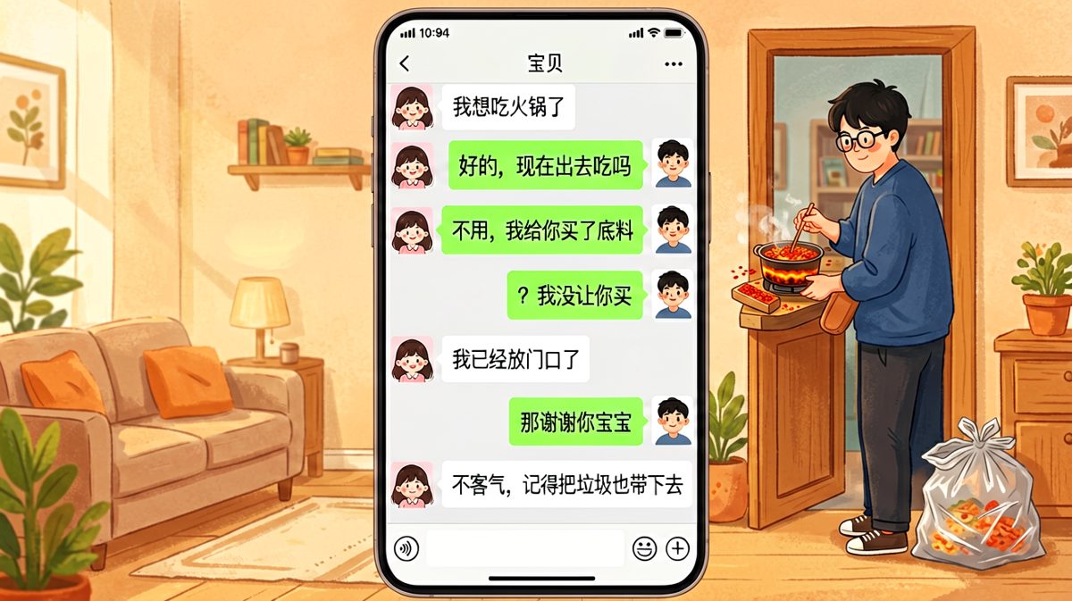 女生表面送火锅底料，实则让男友同时处理垃圾
