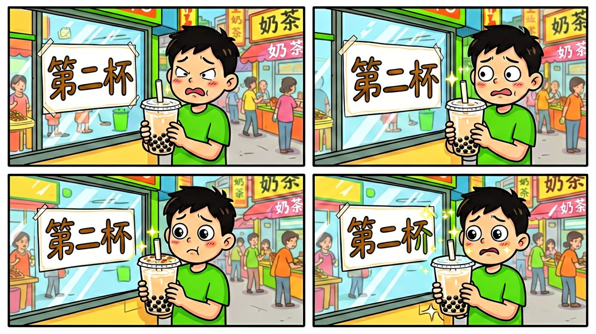 第二天：奶茶第二杯半价，不喝白不喝！