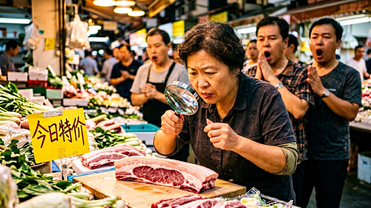 大妈挑肉：三分钱也能让你交出灵魂质检报告