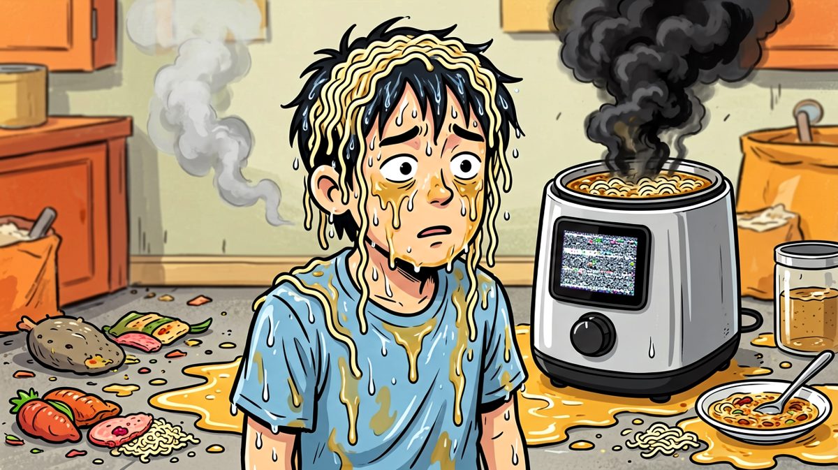 生无可恋地看着一片狼藉的厨房