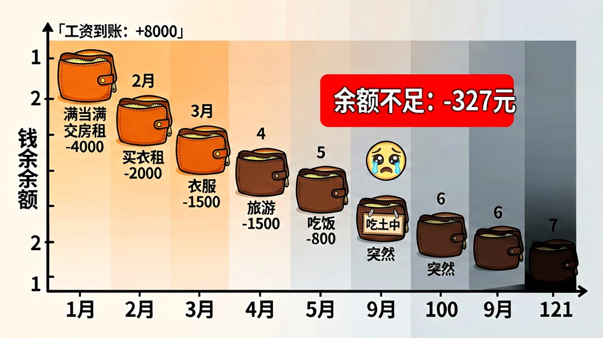 工资就像大姨妈，一个月来一次，一周左右就没了。