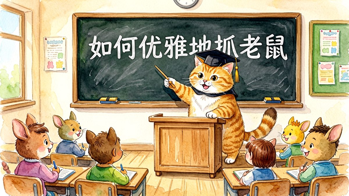 猫咪教授上课：今天讲第三章'扑击时机的100个要点'。