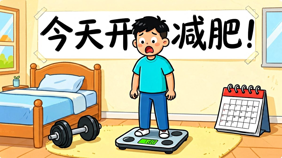 看到体重数字后，痛定思决决定减肥。