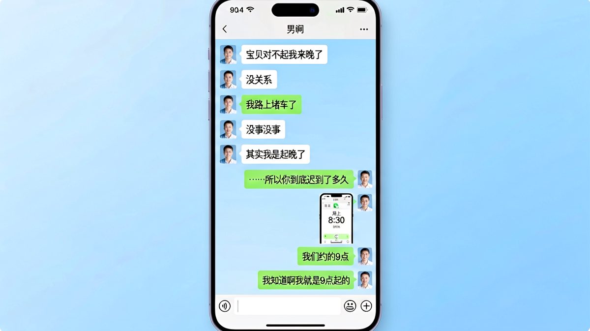 迟到理由层层加码，最后一句直接把气氛聊到了冰点
