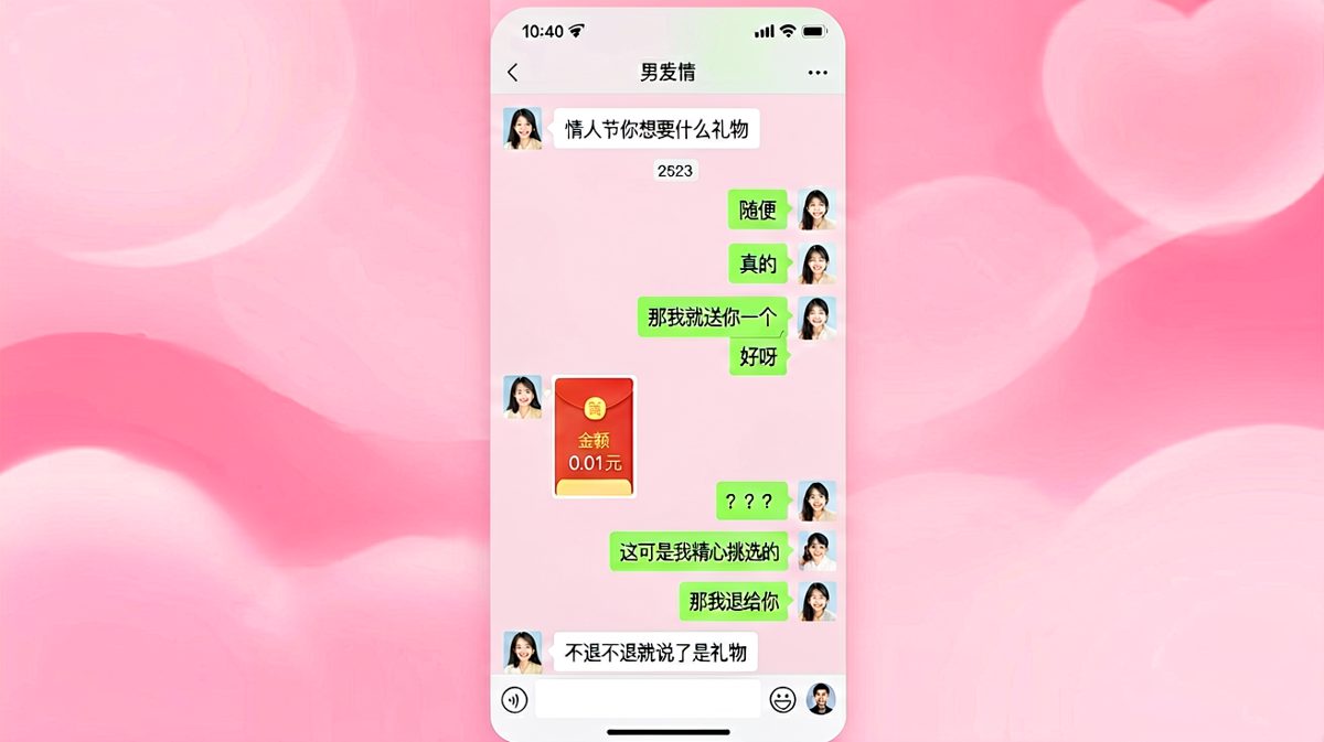 随便选了个0.01元的红包当礼物，还强调是精心挑选的