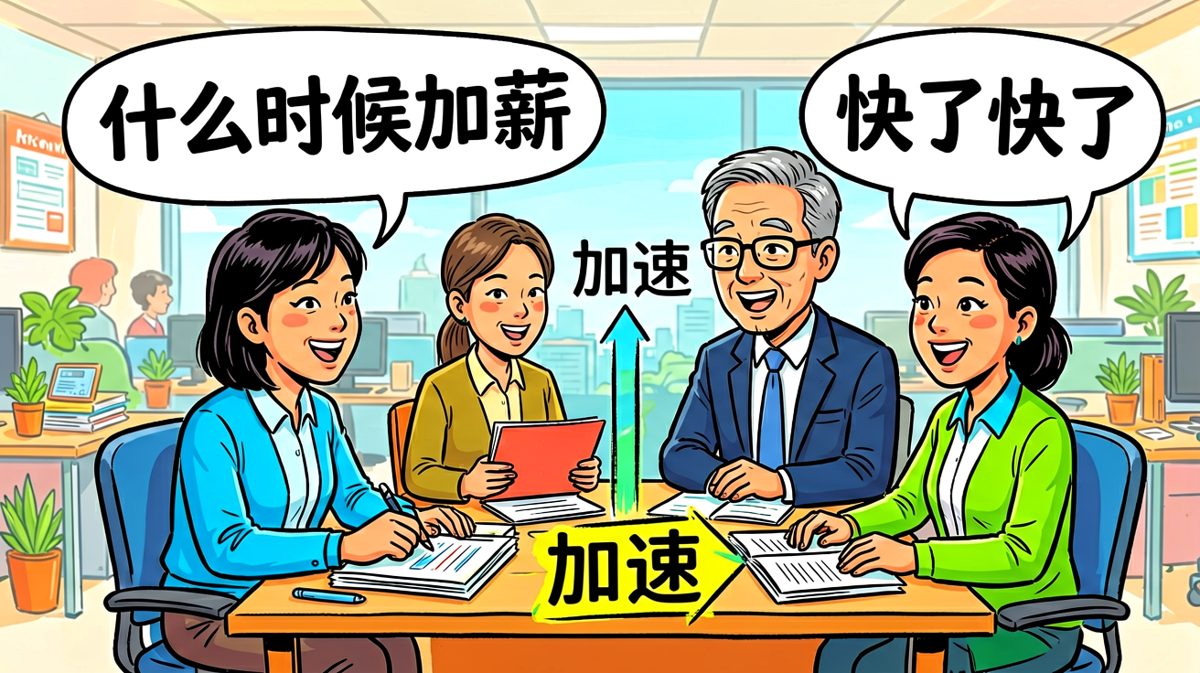 员工问加薪：老板说'快了'还画个加速箭头
