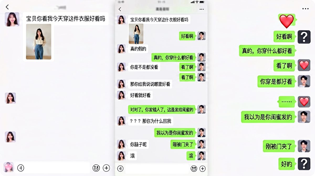 男友敷衍夸奖被拆穿，最后发现自己发错人更社死