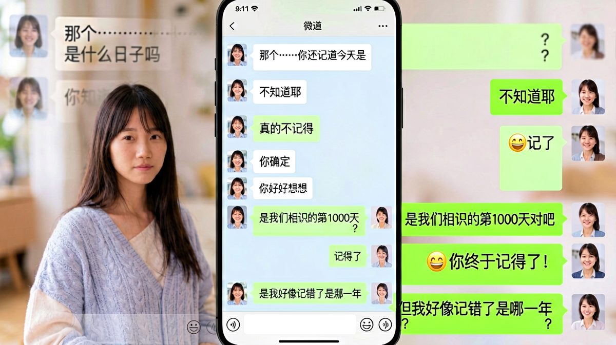 纪念日试探变翻车现场，男生记对了天数却记错了年份。