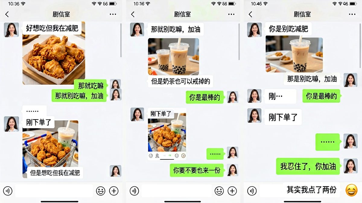 女生嘴上说着减肥，手上已经点好了两份炸鸡外卖。