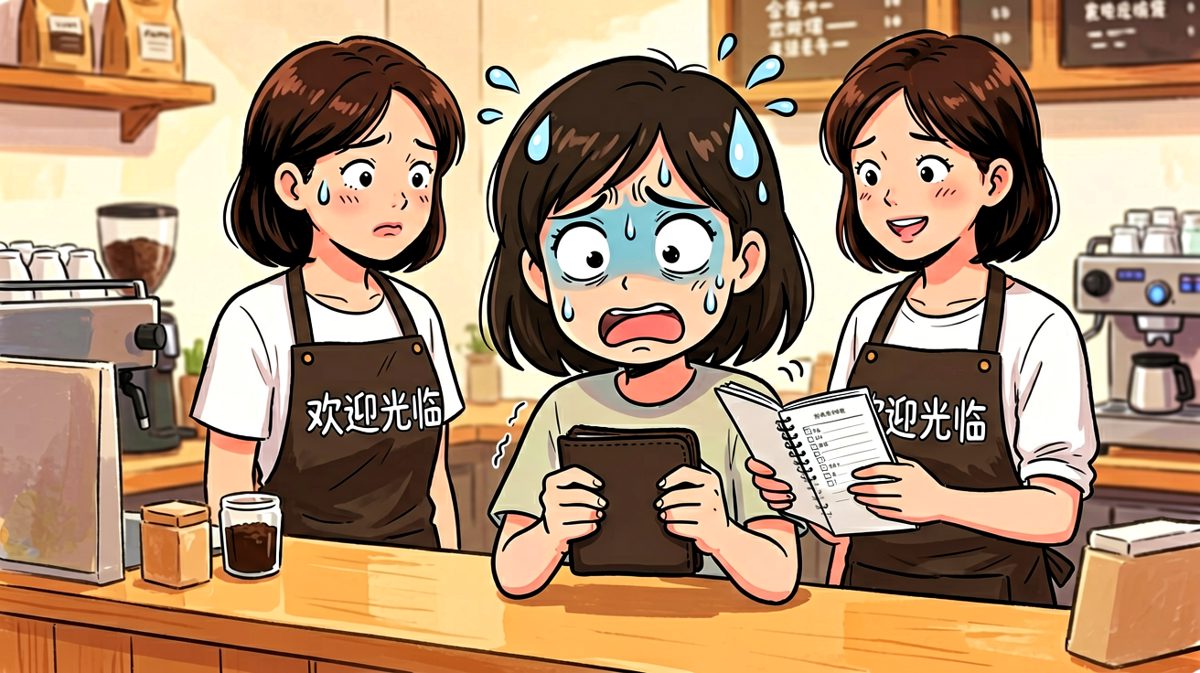 轮到自己点单了，社恐瞬间发作，大脑一片空白。