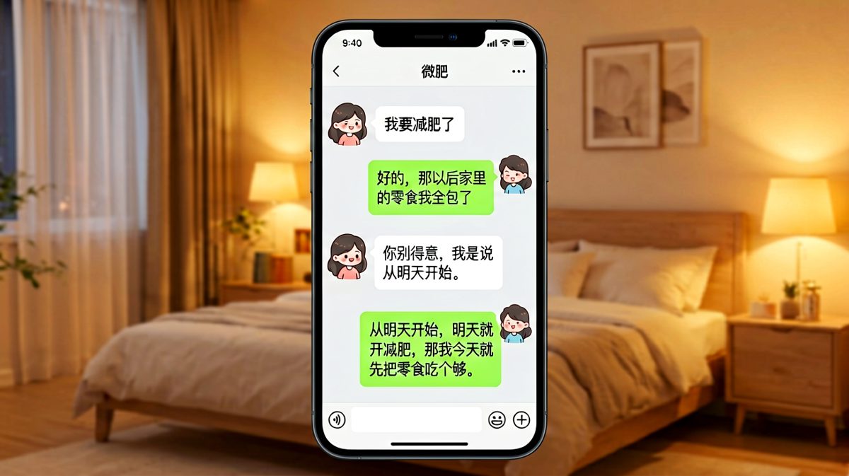 女生说要减肥，男生反手就把零食全部消灭——因为明天才开始减。