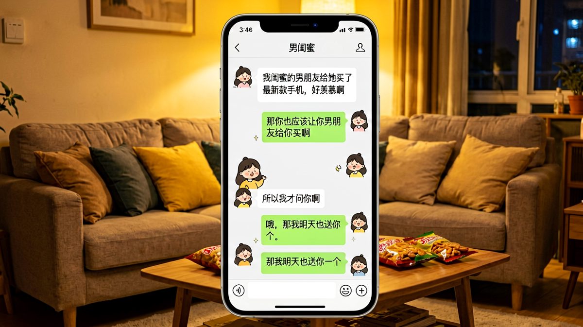 女生看似在炫耀闺蜜男朋友，实则是提醒自己的男友——结果男友秒懂并立即行动。