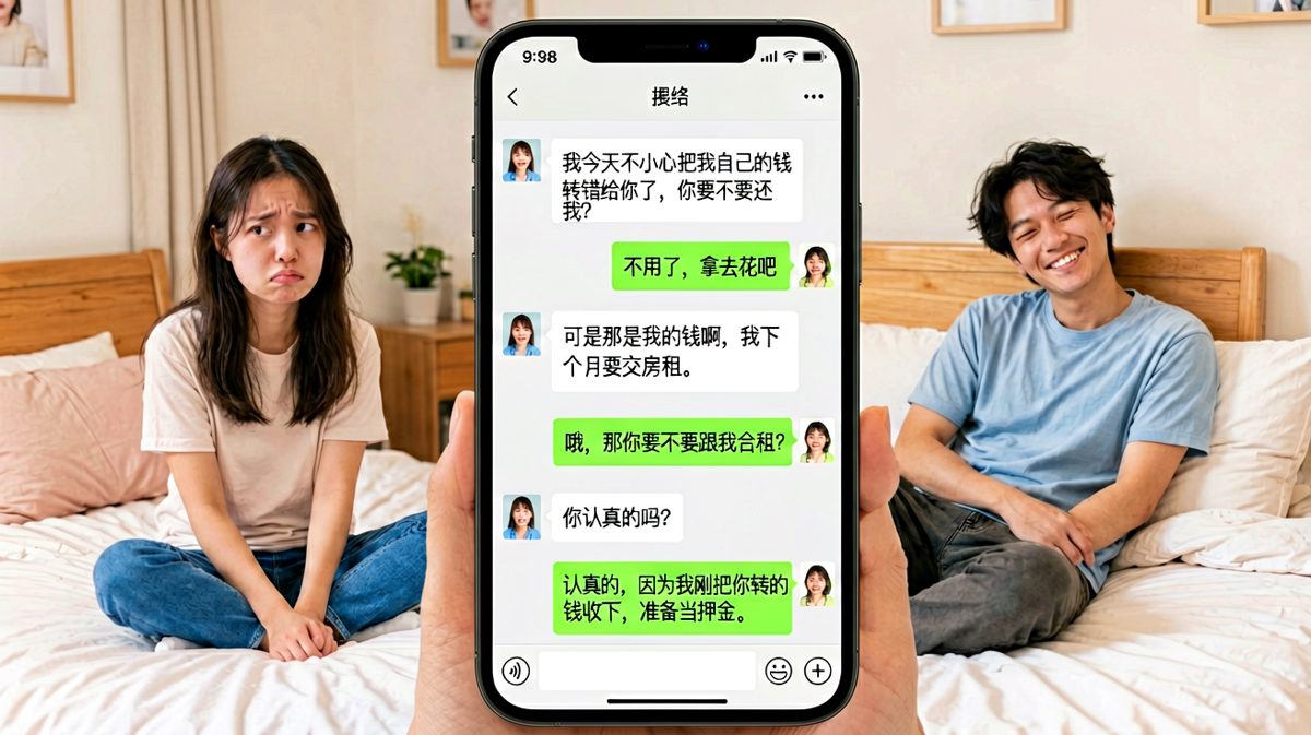 女生假装转错钱试探，结果男生将计就计，反向逼婚成功。