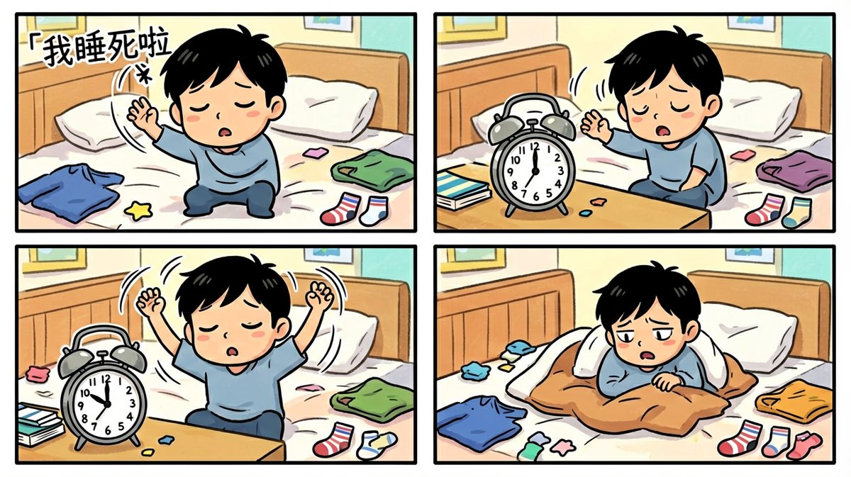 关掉了闹钟，但继续呼呼大睡。