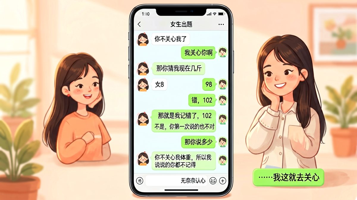 女生出体重陷阱题，男生全程踩雷的对话