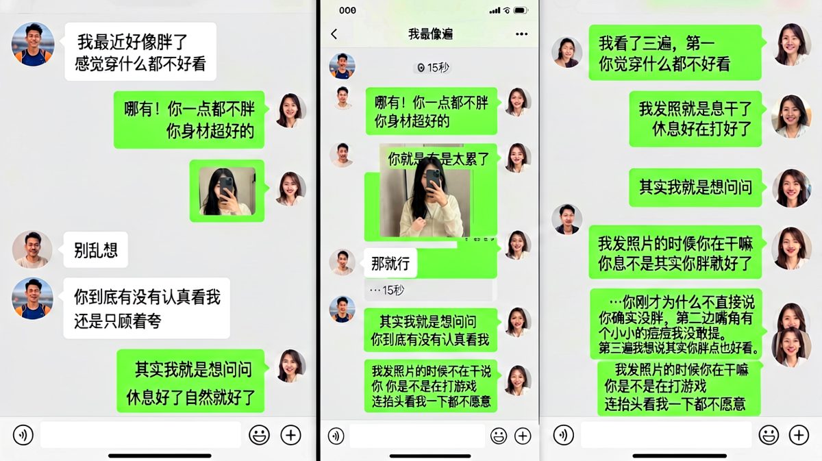 【夸夸翻车现场】女生发了张自拍求关注，男生只顾着疯狂夸，完全没发现她其实在等他认真对待这张照片。