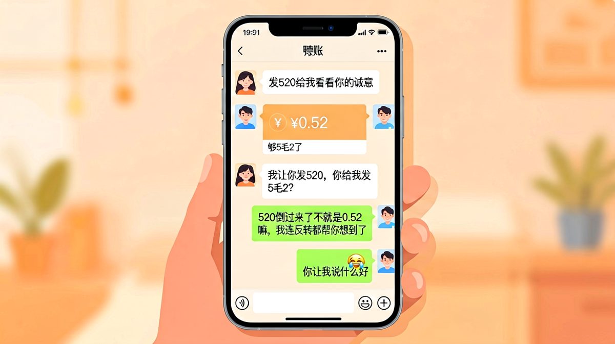男生把520转账理解成数字反转，结果只转了5毛2，逻辑满分情商零分。