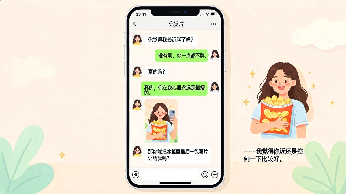 刚夸完不胖就想抢最后一包薯片，男生当场现原形。