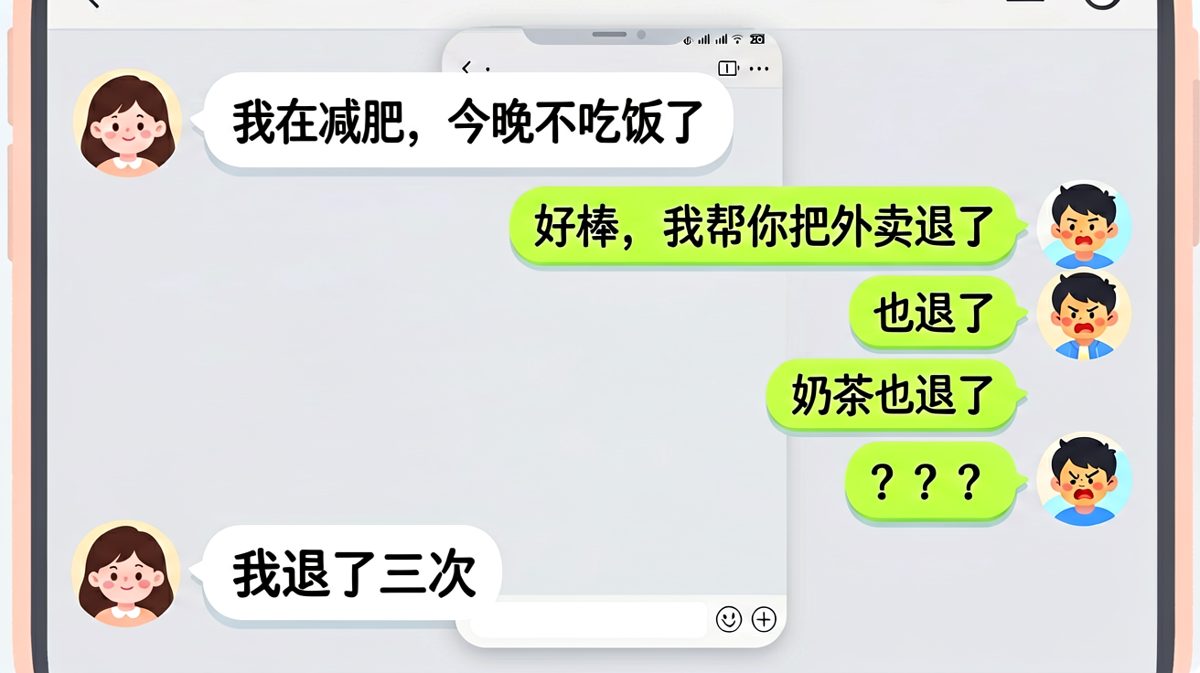 女生说减肥，男生默默把三次外卖全退了