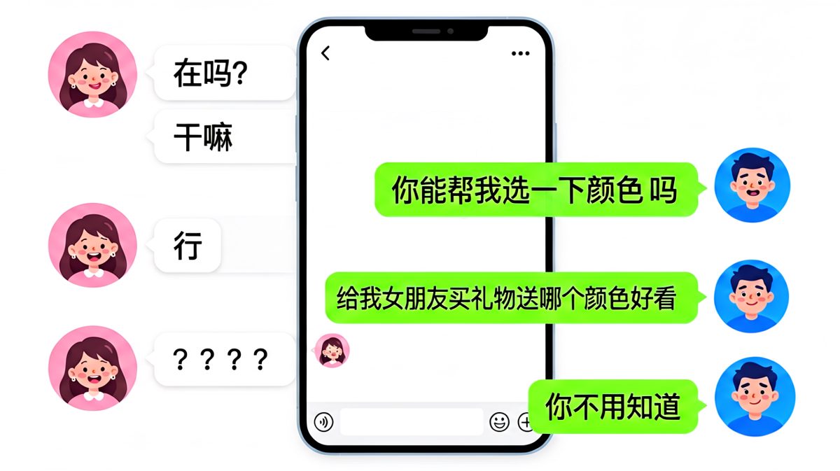 男友让女友帮他挑送给别的女生的礼物颜色，结果直接翻车。