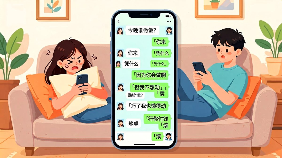 两人谁都不动，最后默契地点了外卖。