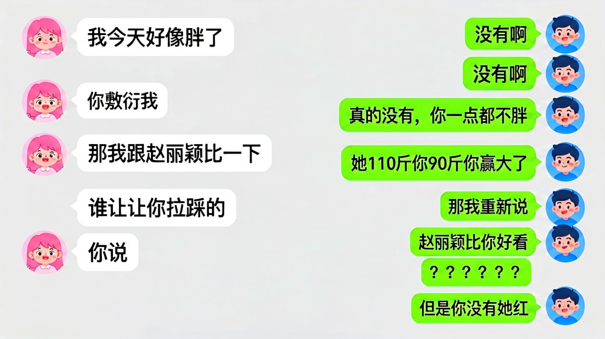 比美是陷阱，拉踩是送死，情侣聊天步步惊心。