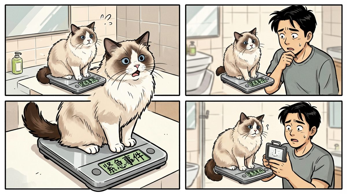 猫：秤坏了，绝对是秤坏了，你敢说我胖？