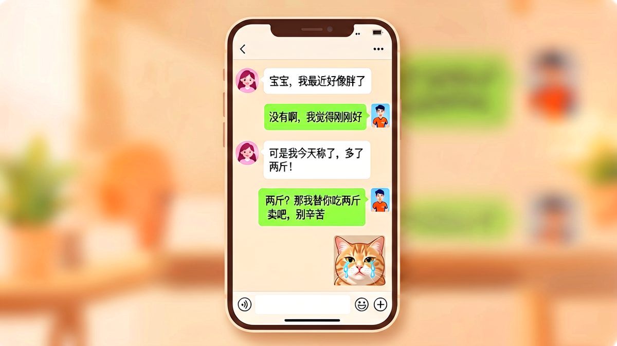女生说胖了两斤，男生立刻表态要替她吃两斤外卖