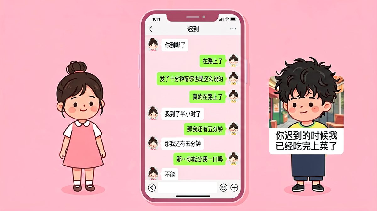 约会迟到反杀：女生先吃完还发了吃播照片