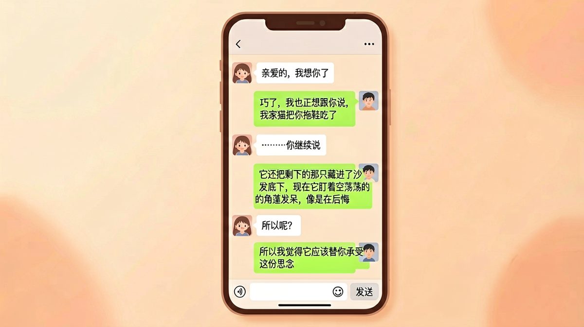 「我想你了」的反向演绎，男友用一只猫演绎了什么叫「精准踩雷」。
