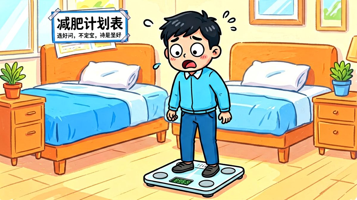 看到体重数字的那一刻，他立下了减肥誓言