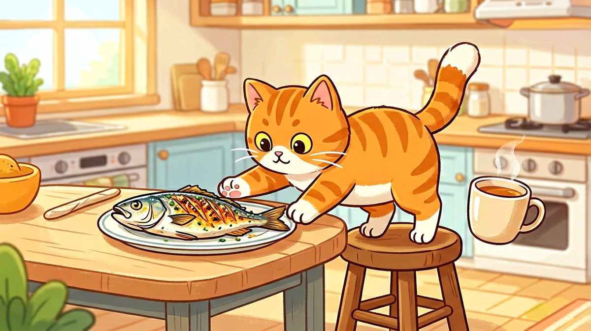 猫咪：只要我够努力，鱼就是我的了！