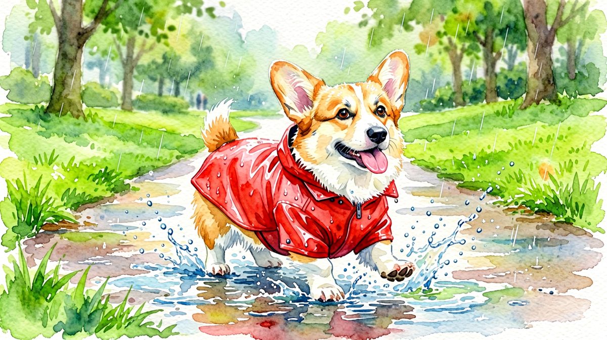 柯基：下雨天也能嗨起来，谁说我腿短？