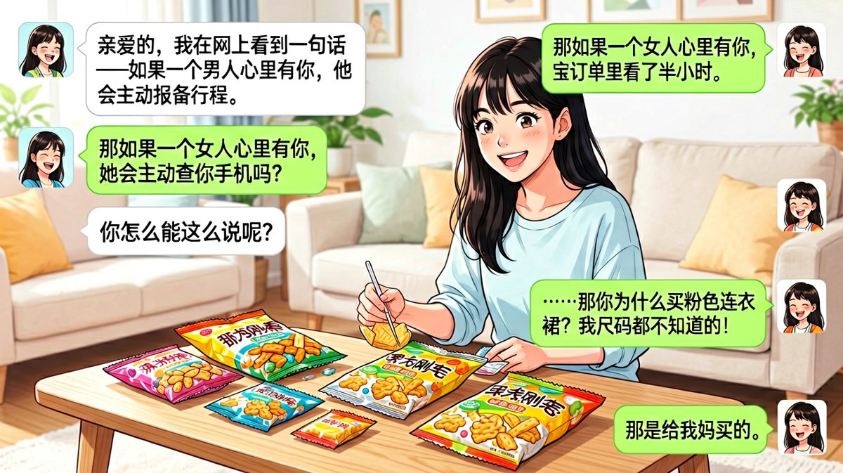 女生用金句试探男友忠诚度，反被男友一句话拆穿自己也在偷偷查岗。