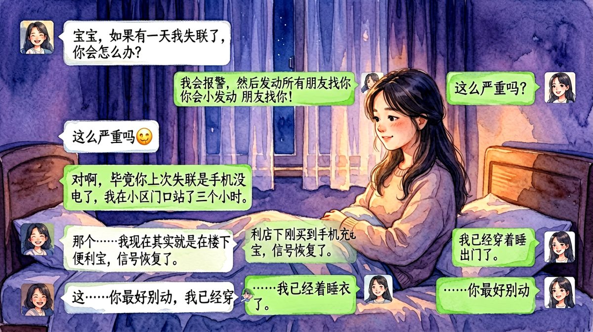 女生深夜试探灵魂问题，结果是自己手机没电刚恢复，男朋友已经穿着睡衣冲出门了。