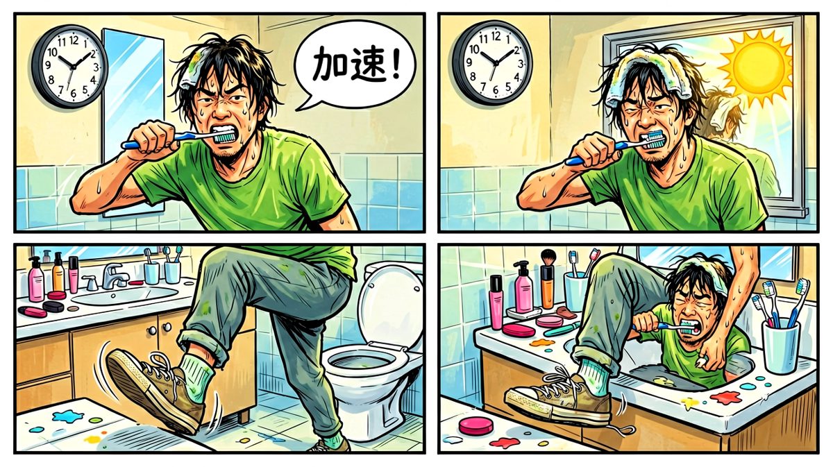 极限速度洗漱穿衣，手忙脚乱