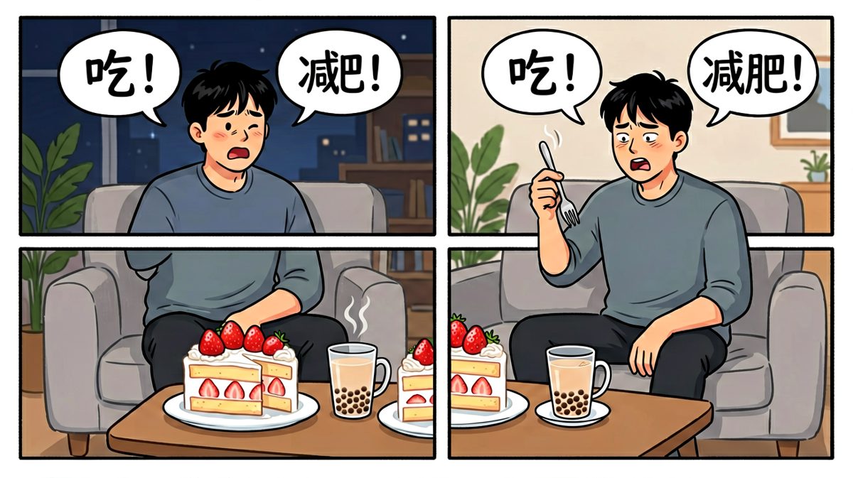 回家面对美食，内心激烈挣扎