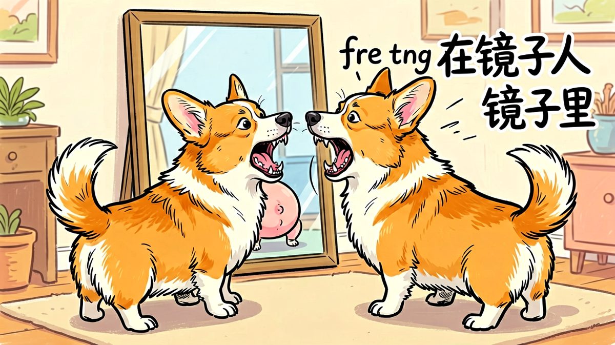 柯基被镜子里的自己吓到的搞笑瞬间