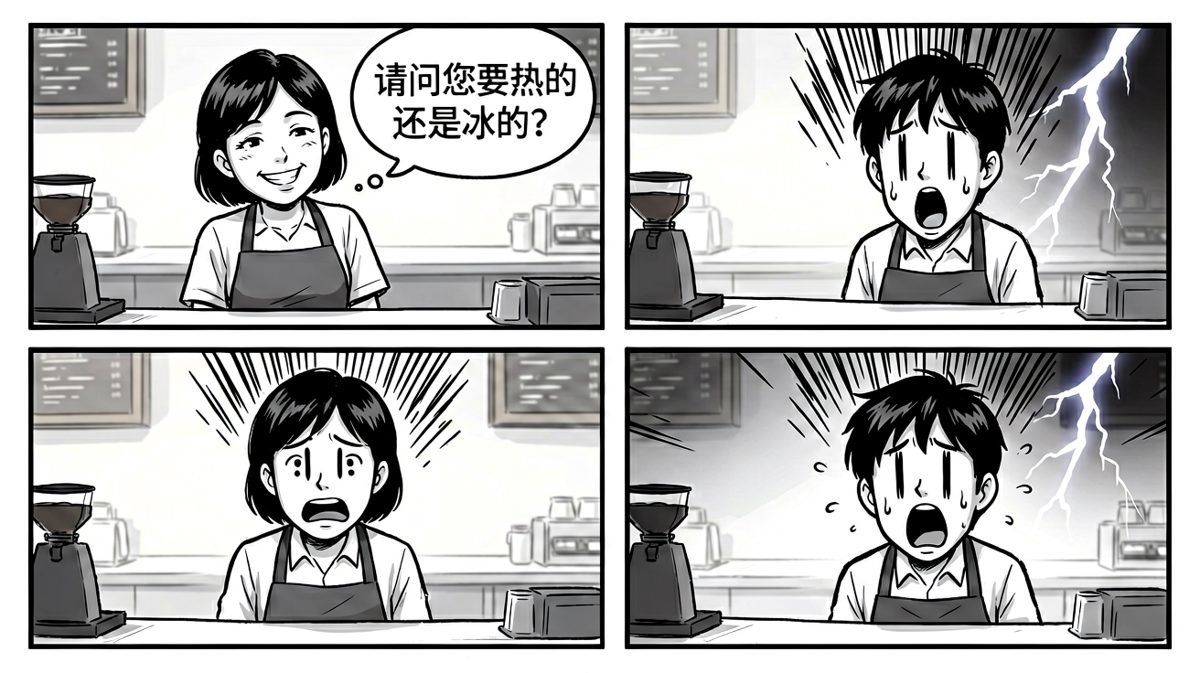 店员：热的还是冰的？主角：？？？