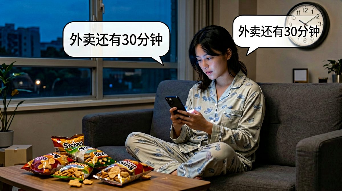 主角盯着手机哀嚎：‘再不到我要吃沙发了’