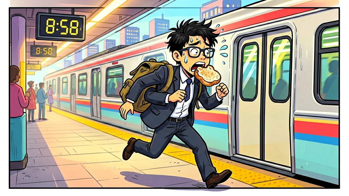 终于起床后一路狂奔，准时卡在打卡前一分钟冲进公司