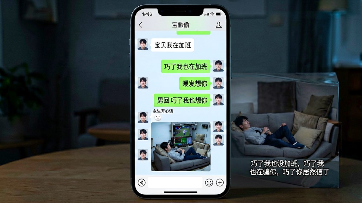 男生假装加班求安慰，结果被女生当场用监控截图拆穿。