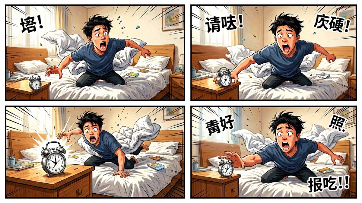 猛然惊醒，以迅雷不及掩耳之势按掉闹钟