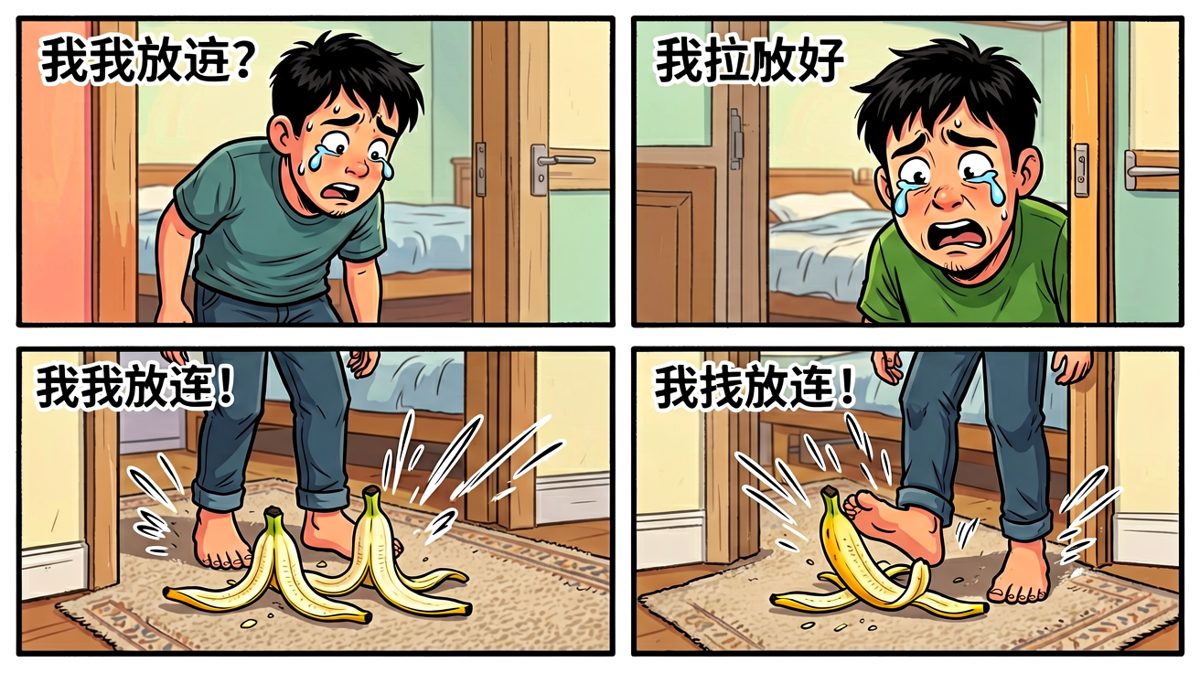 然而……地上不知何时出现了一块香蕉皮