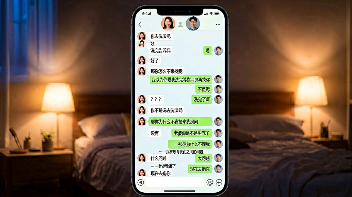 男生把洗澡当成流程任务走完，完全没理解女生的潜台词。