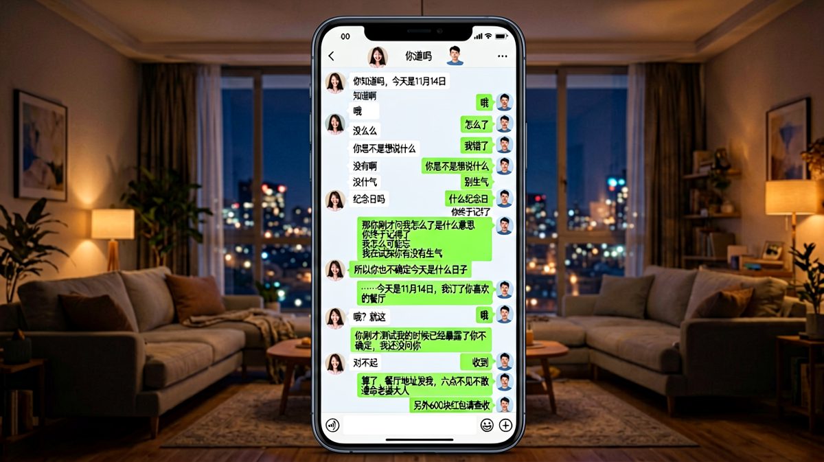 女生用日期试探纪念日，男生的求生反应反而暴露了他之前的不确定。