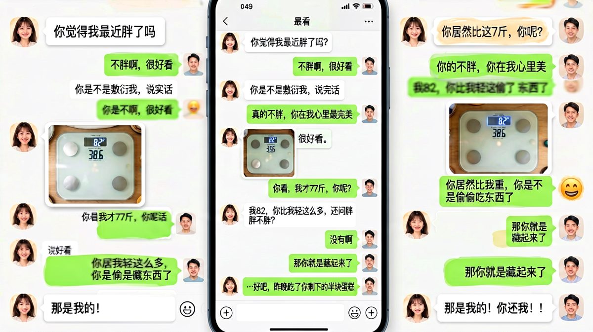 女生拿体重秤甩锅，结果男生一报数字反杀成功，最后蛋糕事件引爆