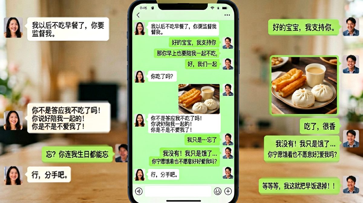 说好不一起吃早餐，结果男生吃了被发现后上演了一出'不爱了'大戏