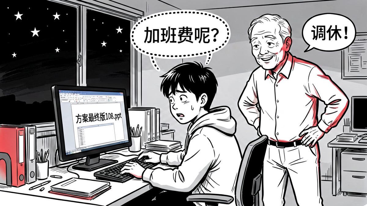 员工主动说愿意加班，老板大喜过望，员工问加班费，老板大方表示——"我给你调休的权利！"